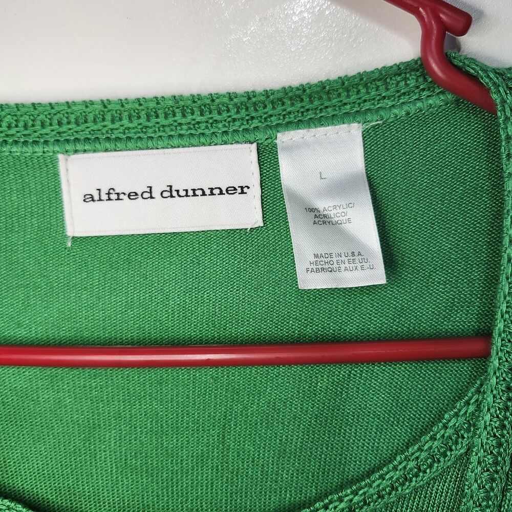 Alfred Dunner Green Open Front Cardigan w Attached Shell Textured Knit Women L - Picture 3 of 10